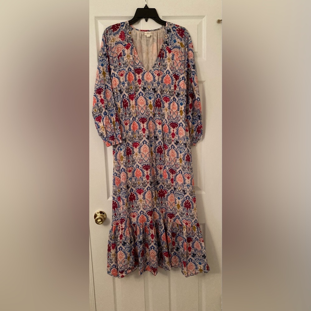 Roller Rabbit Olaya Ikat Geometric Print Tiered Maxi Dress